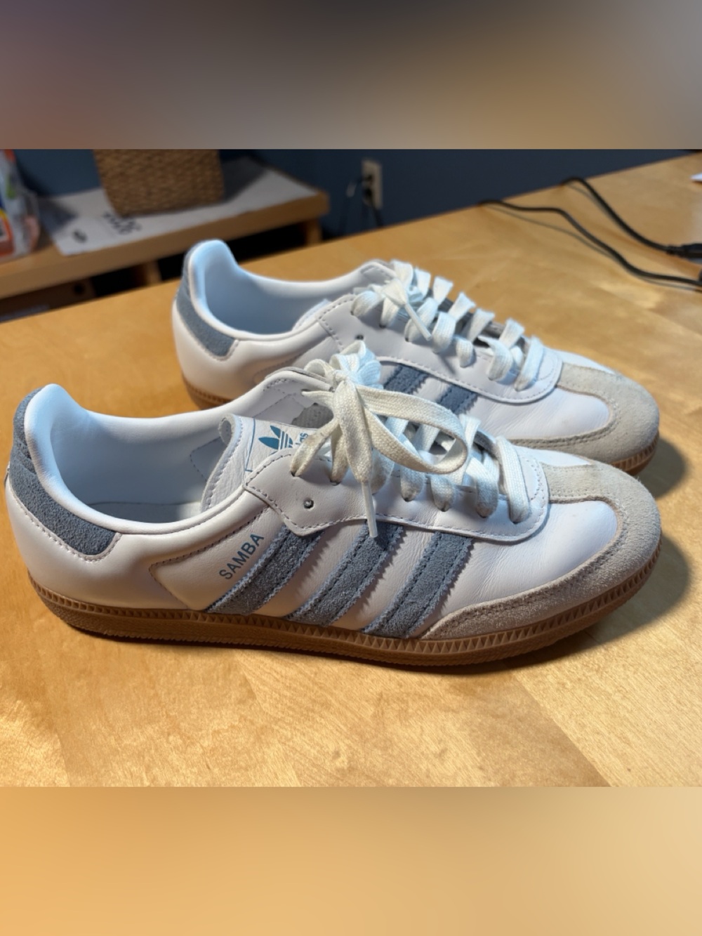 adidas Samba White with Light blue Suede and Gum Sole- worn once - Picture 2 of 5